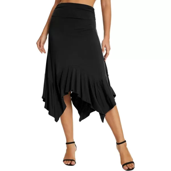 Urban CoCo Womens Flowy Stretchy Skirt Handkerchief Hemline Midi SkirtBlack