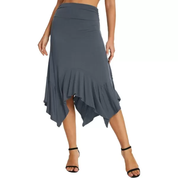Urban CoCo Womens Flowy Stretchy Skirt Handkerchief Hemline Midi SkirtDeep Grey