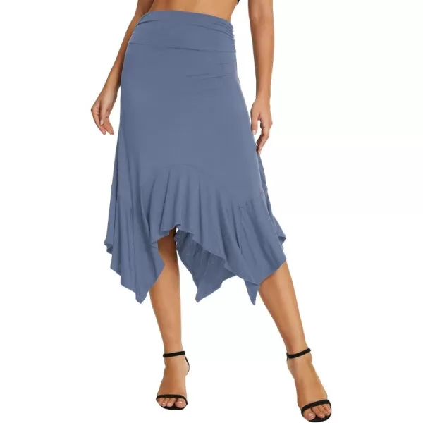 Urban CoCo Womens Flowy Stretchy Skirt Handkerchief Hemline Midi SkirtGreyish Blue