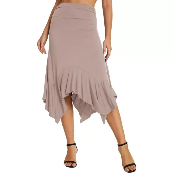 Urban CoCo Womens Flowy Stretchy Skirt Handkerchief Hemline Midi SkirtKhaki