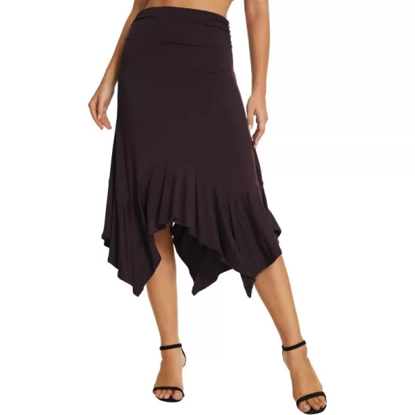 Urban CoCo Womens Flowy Stretchy Skirt Handkerchief Hemline Midi SkirtRum Raisin