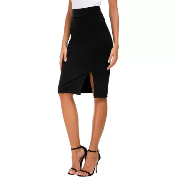Urban CoCo Womens Knee Length Stretch Pencil Skirt High Waisted Bodycon Midi Straight SkirtBlack