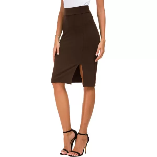Urban CoCo Womens Knee Length Stretch Pencil Skirt High Waisted Bodycon Midi Straight SkirtChocolate