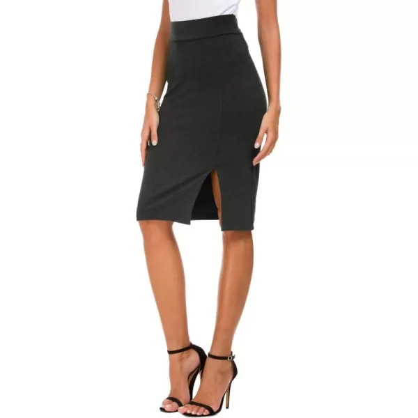 Urban CoCo Womens Knee Length Stretch Pencil Skirt High Waisted Bodycon Midi Straight SkirtDark Grey