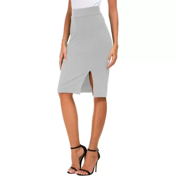 Urban CoCo Womens Knee Length Stretch Pencil Skirt High Waisted Bodycon Midi Straight SkirtLight Grey