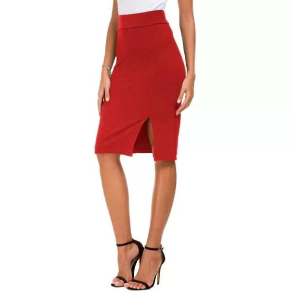Urban CoCo Womens Knee Length Stretch Pencil Skirt High Waisted Bodycon Midi Straight SkirtRed