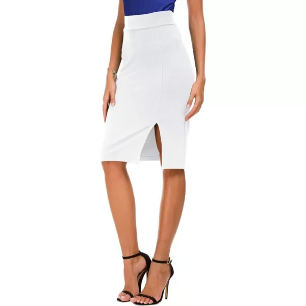 Urban CoCo Womens Knee Length Stretch Pencil Skirt High Waisted Bodycon Midi Straight SkirtWhite