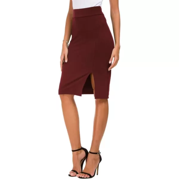 Urban CoCo Womens Knee Length Stretch Pencil Skirt High Waisted Bodycon Midi Straight SkirtWine Red