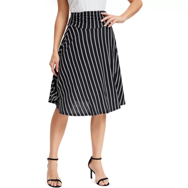 Urban CoCo Womens Ruched High Waist Knee Length Jersey ALine Stretchy Flared Casual Skirt13