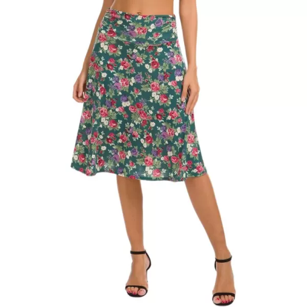 Urban CoCo Womens Ruched High Waist Knee Length Jersey ALine Stretchy Flared Casual Skirt2