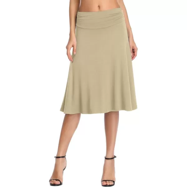 Urban CoCo Womens Ruched High Waist Knee Length Jersey ALine Stretchy Flared Casual SkirtCamel