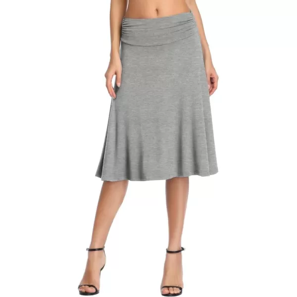 Urban CoCo Womens Ruched High Waist Knee Length Jersey ALine Stretchy Flared Casual SkirtHeather Grey