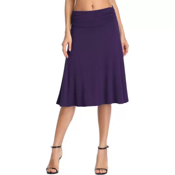 Urban CoCo Womens Ruched High Waist Knee Length Jersey ALine Stretchy Flared Casual SkirtPurple