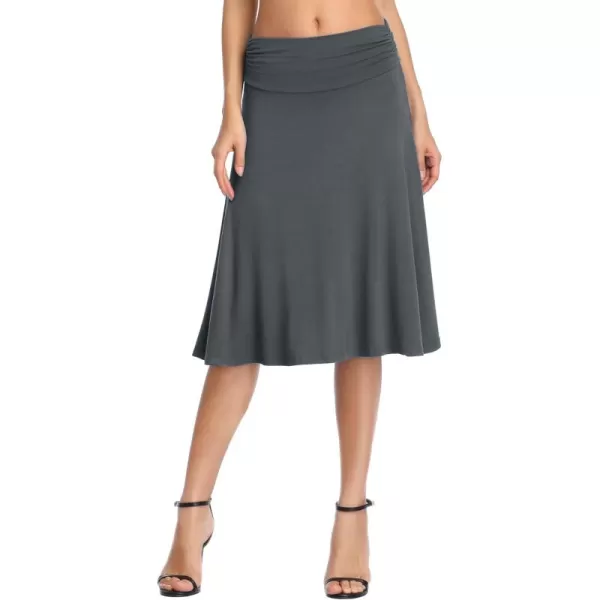 Urban CoCo Womens Ruched High Waist Knee Length Jersey ALine Stretchy Flared Casual SkirtSlate
