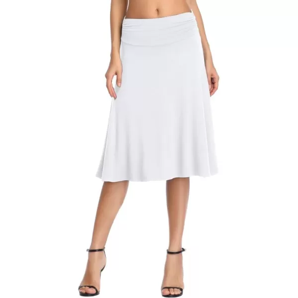 Urban CoCo Womens Ruched High Waist Knee Length Jersey ALine Stretchy Flared Casual SkirtWhite