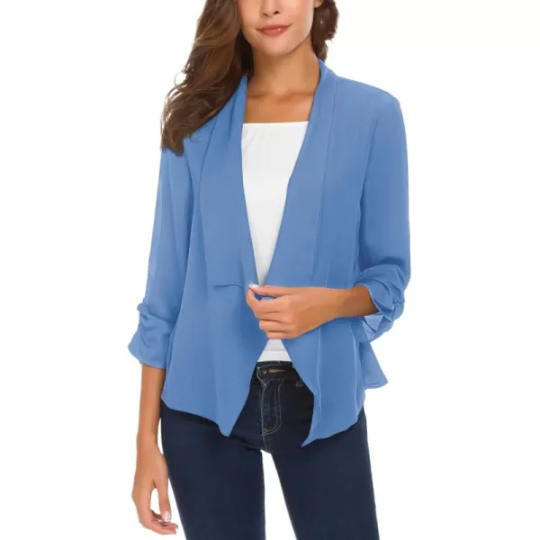 Urban CoCo Womens Ruched Sleeve Lightweight Thin Chiffon BlazerBlue