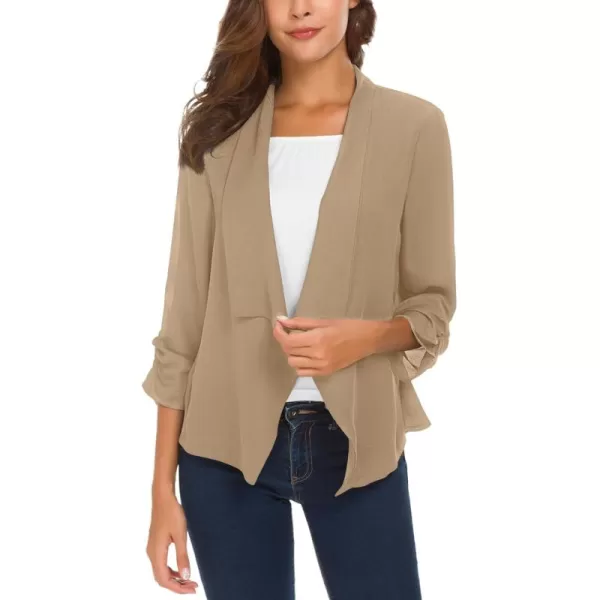 Urban CoCo Womens Ruched Sleeve Lightweight Thin Chiffon BlazerCamel