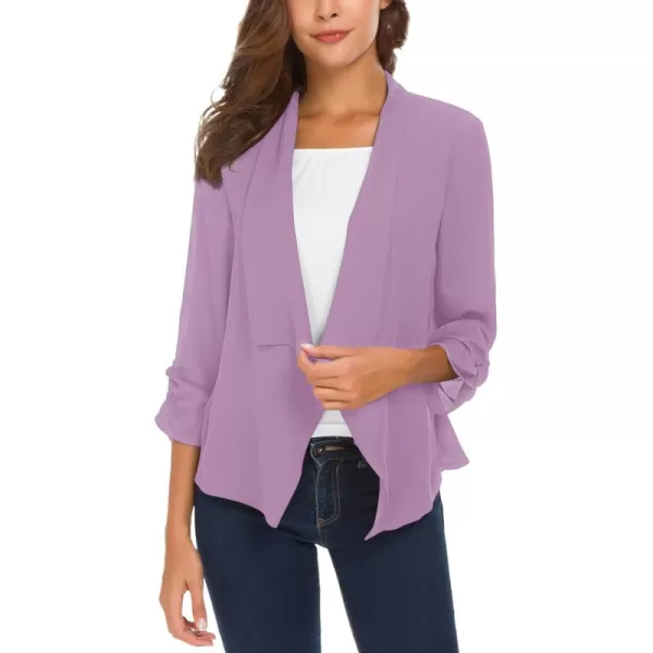 Urban CoCo Womens Ruched Sleeve Lightweight Thin Chiffon BlazerLavender