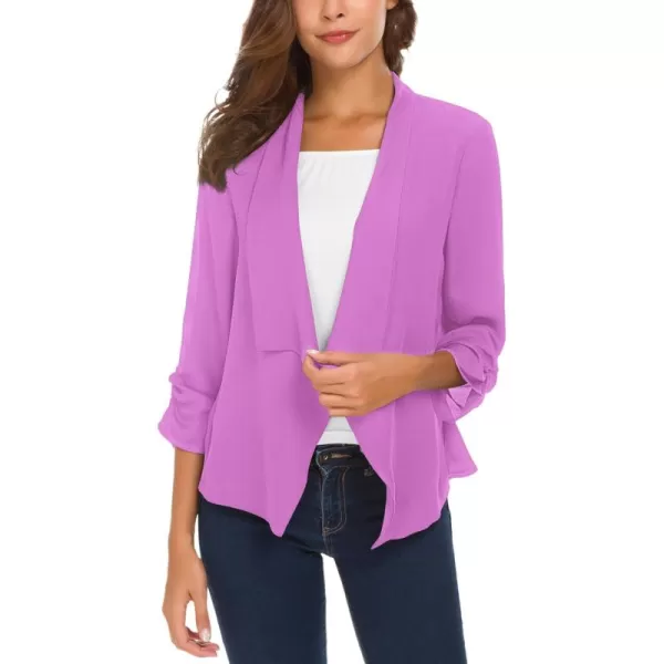 Urban CoCo Womens Ruched Sleeve Lightweight Thin Chiffon BlazerLilac Rose