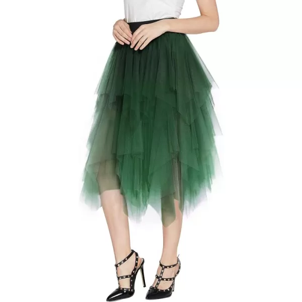 Urban CoCo Womens Sheer Tutu Skirt Tulle Mesh Layered Midi SkirtDark Green