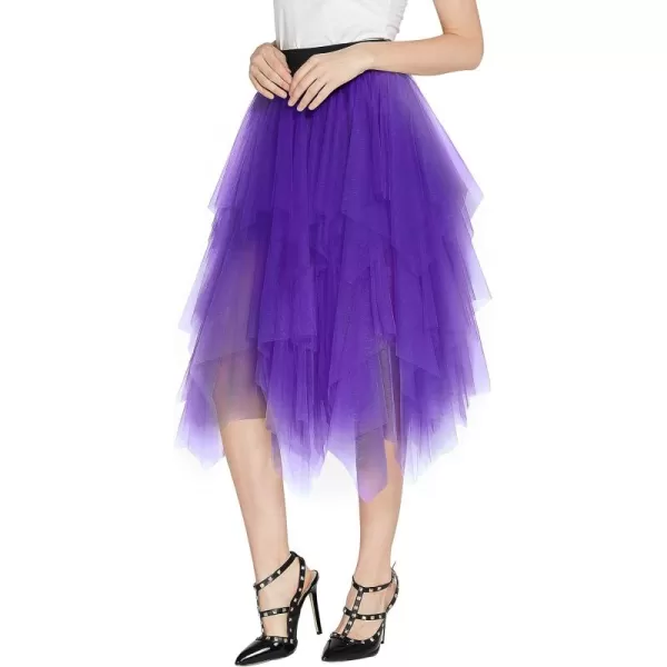 Urban CoCo Womens Sheer Tutu Skirt Tulle Mesh Layered Midi SkirtDeep Purple