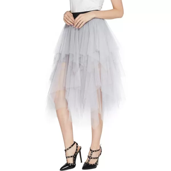 Urban CoCo Womens Sheer Tutu Skirt Tulle Mesh Layered Midi SkirtLight Gray