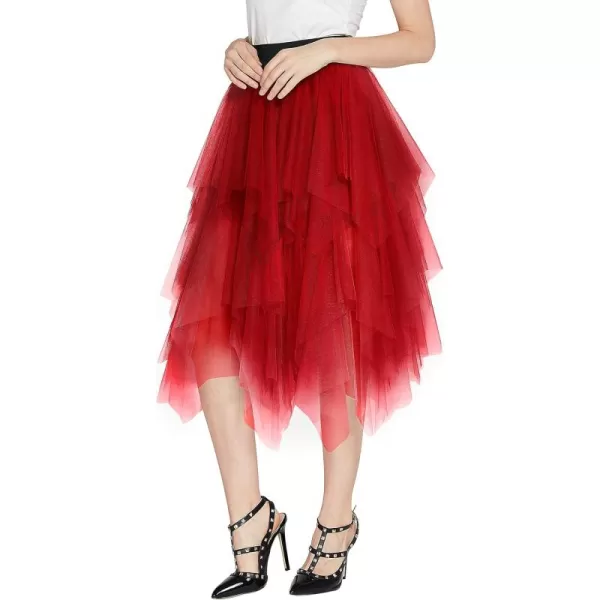 Urban CoCo Womens Sheer Tutu Skirt Tulle Mesh Layered Midi SkirtRed