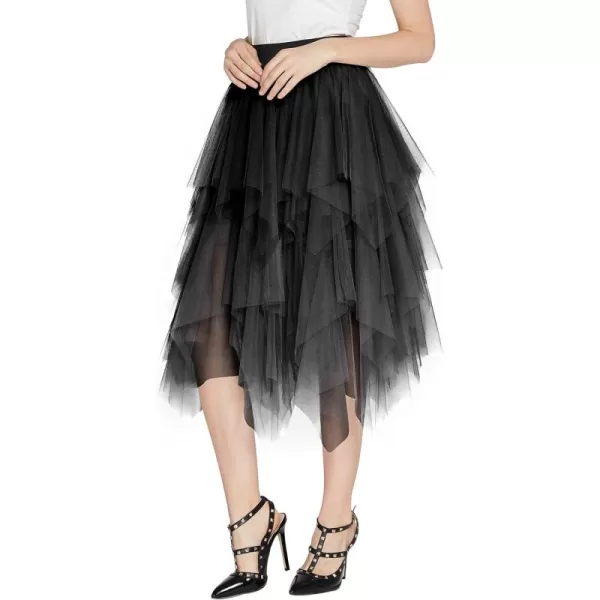 Urban CoCo Womens Sheer Tutu Skirt Tulle Mesh Layered Midi SkirtSeries 1black
