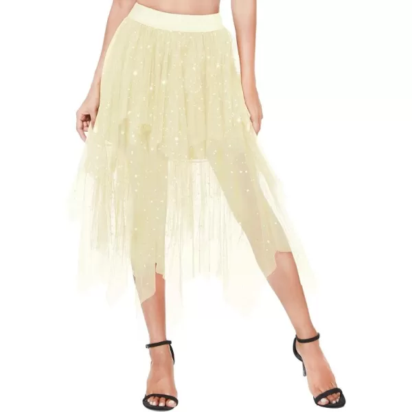 Urban CoCo Womens Sheer Tutu Skirt Tulle Mesh Layered Midi SkirtSeries 2beige