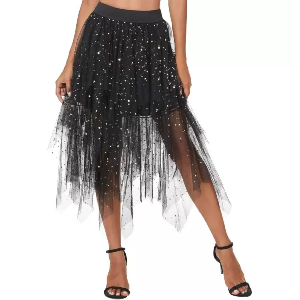Urban CoCo Womens Sheer Tutu Skirt Tulle Mesh Layered Midi SkirtSeries 2black