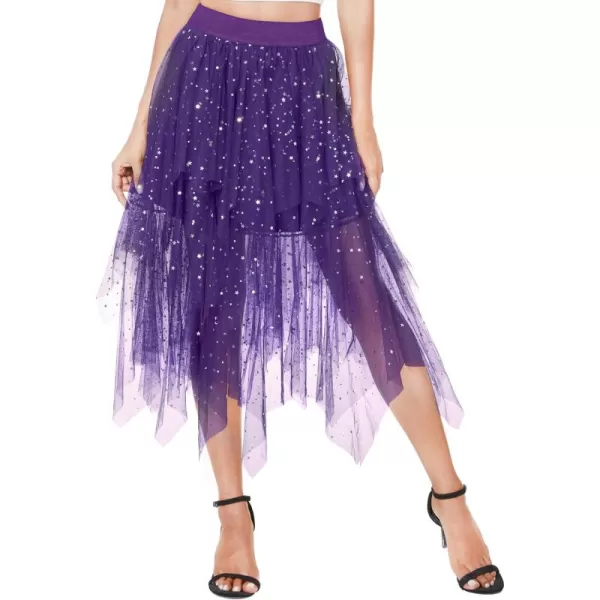 Urban CoCo Womens Sheer Tutu Skirt Tulle Mesh Layered Midi SkirtSeries 2purple
