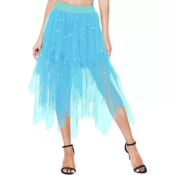 Urban CoCo Womens Sheer Tutu Skirt Tulle Mesh Layered Midi SkirtSeries 2sky Blue