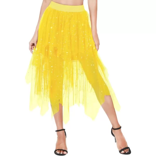 Urban CoCo Womens Sheer Tutu Skirt Tulle Mesh Layered Midi SkirtSeries 2yellow