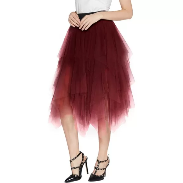 Urban CoCo Womens Sheer Tutu Skirt Tulle Mesh Layered Midi SkirtWine Red