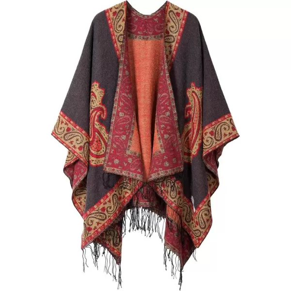 Womens Retro Style Vintage Pattern Tassel Poncho Shawl Cape Wraps For WomenSeries 2gray