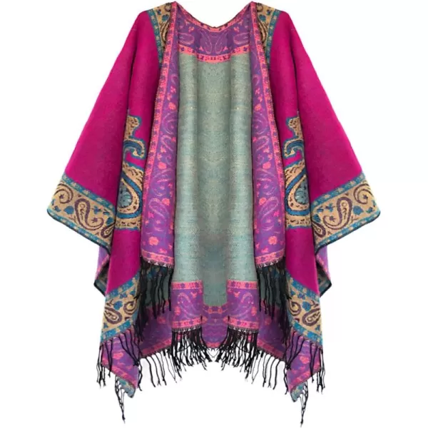 Womens Retro Style Vintage Pattern Tassel Poncho Shawl Cape Wraps For WomenSeries 2rose