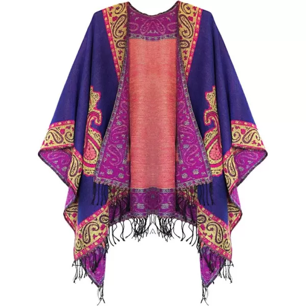 Womens Retro Style Vintage Pattern Tassel Poncho Shawl Cape Wraps For WomenSeries 2royal Blue