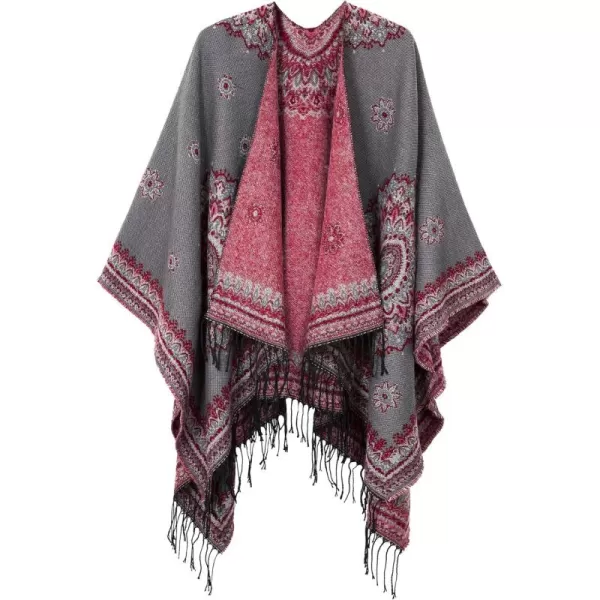 Womens Retro Style Vintage Pattern Tassel Poncho Shawl Cape Wraps For WomenSeries 3gray