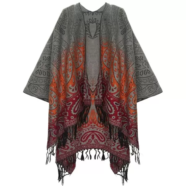 Womens Retro Style Vintage Pattern Tassel Poncho Shawl Cape Wraps For WomenSeries 4grey
