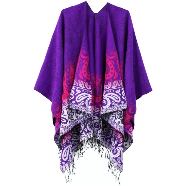 Womens Retro Style Vintage Pattern Tassel Poncho Shawl Cape Wraps For WomenSeries 4purple