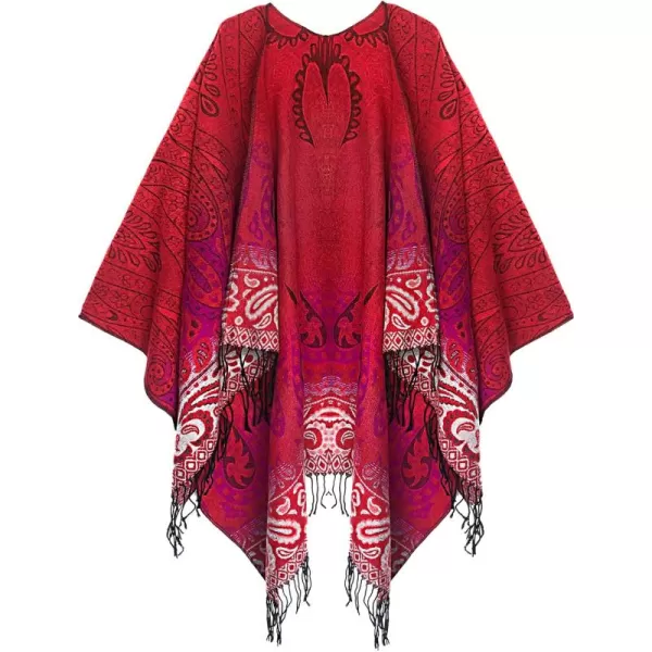 Womens Retro Style Vintage Pattern Tassel Poncho Shawl Cape Wraps For WomenSeries 4red