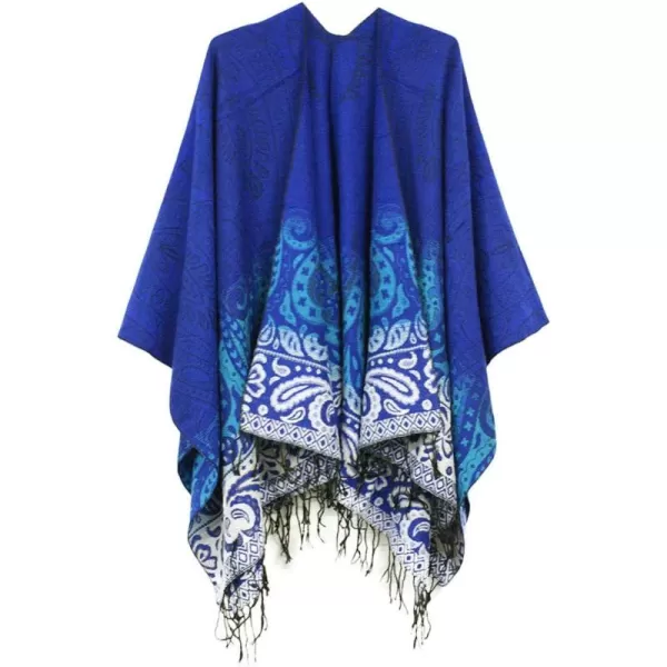 Womens Retro Style Vintage Pattern Tassel Poncho Shawl Cape Wraps For WomenSeries 4royal Blue