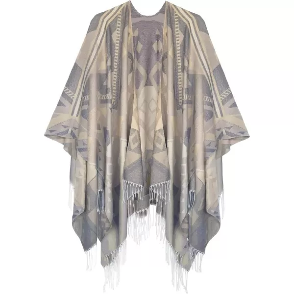 Womens Retro Style Vintage Pattern Tassel Poncho Shawl Cape Wraps For WomenSeries 5beige