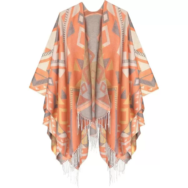 Womens Retro Style Vintage Pattern Tassel Poncho Shawl Cape Wraps For WomenSeries 5orange