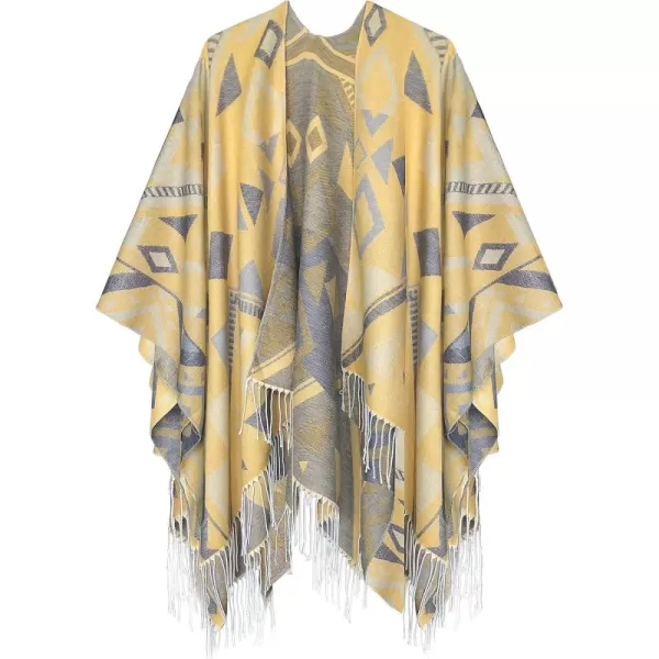 Womens Retro Style Vintage Pattern Tassel Poncho Shawl Cape Wraps For WomenSeries 5yellow