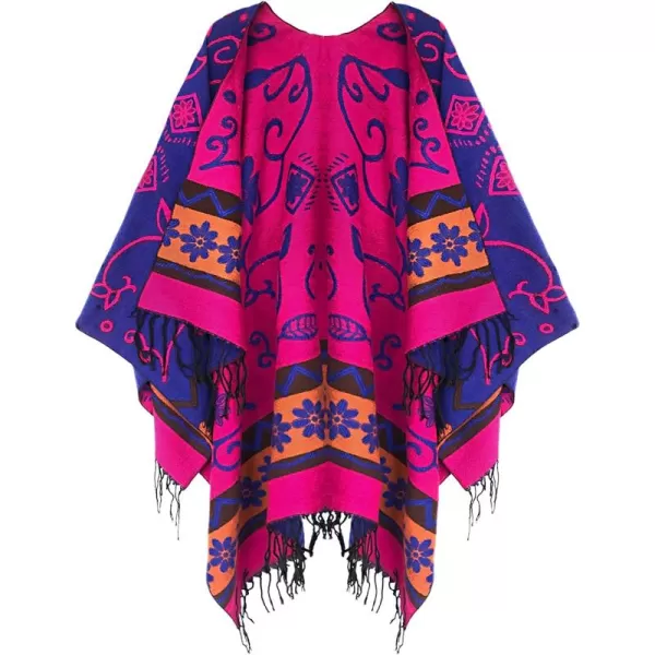 Womens Retro Style Vintage Pattern Tassel Poncho Shawl Cape Wraps For WomenSeries1royal Blue