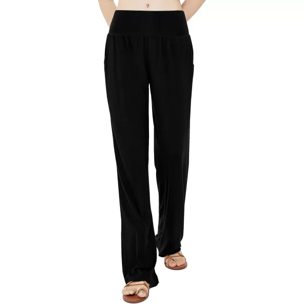 Urban CoCo Womens Comfy Yoga Pants Casual Wide Leg Sweatpants High Waist Stretch Trousers with PocketsBlack