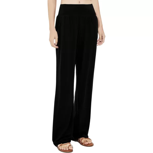 Urban CoCo Womens Comfy Yoga Pants Casual Wide Leg Sweatpants High Waist Stretch Trousers with PocketsBlack