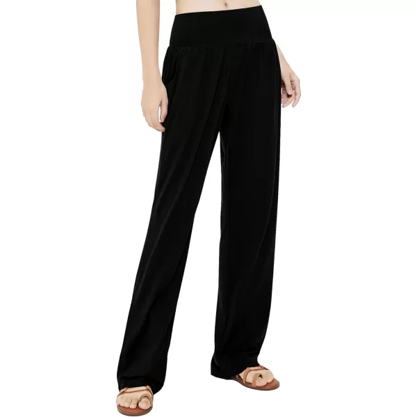 Urban CoCo Womens Comfy Yoga Pants Casual Wide Leg Sweatpants High Waist Stretch Trousers with PocketsBlack