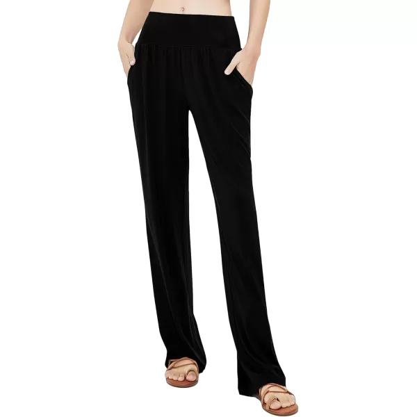 Urban CoCo Womens Comfy Yoga Pants Casual Wide Leg Sweatpants High Waist Stretch Trousers with PocketsBlack